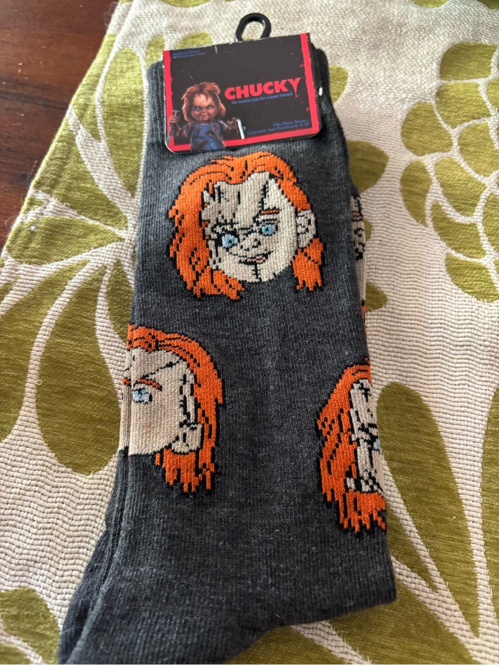 Converse Chucky Graphic Crew Socks in Dark Gray and Orange